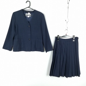 1円 イートン スカート 上下2点セット 冬物 女子 学生服 中学 高校 紺 制服 中古 ランクC EY1276