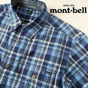 モンベル mont-bell ウィックロン 長袖シャツ L ネイビー ブルー チェック柄 WIC.ライト ロングスリーブシャツ Men