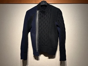 ♪送料無料★sacai★名作★ドッキング ライダース ニット★Nylon Twill Docking Riders Zip Mix Knit★再構築★21-02778M★黒×紺★1(S)♪