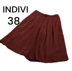 【INDIVI】ブラウン タックワイドパンツ 38サイズ