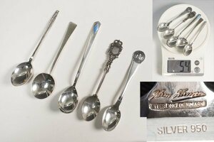 ⑥ シルバー 刻印有 スプーン 5本まとめて カトラリー 約54g SILVER950/イギリスアンティーク/ K・W800/STERLING DENMARK