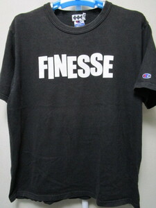 FINESSE Champion 半袖Ｔシャツ・Ｌ・黒／ブラック（フィネスチャンピオン製ボディGOODENOUGHグッドイナフ藤原ヒロシ裏原ビンテージ古着）