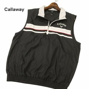 美品★ Callaway キャロウェイ X-SERIES ロゴ ライン ハーフジップ ウインドブレーカー ベスト Sz.L　メンズ 黒 ゴルフ　C4T06336_6#O