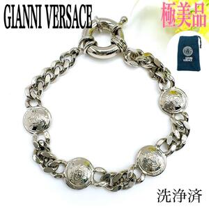 《極美品》GIANNI VERSACE ジャンニ ヴェルサーチ ブレスレット バングル メデューサ シルバー系 布袋付き メンズ レディース