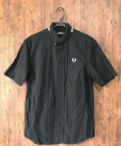 ss_1312y ★定形外 配送★ 美品 フレッドペリー FRED PERRY ニットカラーシャツ 半袖 ブラック 刺繍ロゴ ボタンダウン BD 綿100% メンズ S