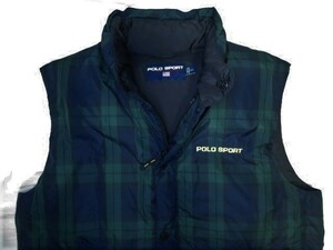 90s POLO SPORT ラルフローレン ダウンベスト XL ブラックウォッチ チェック