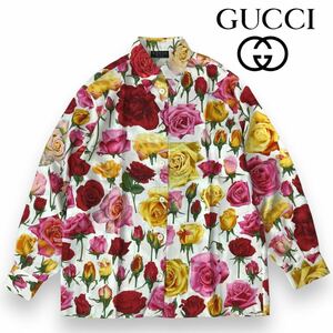 m28 美品 希少GUCCI グッチ トムフォード期 1996年 シルク 100% 長袖シャツ 花柄 ブラウス フラワー ヴィンテージ silk イタリア製 正規品