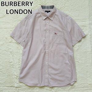 BURBERRY LONDON　バーバリーロンドン 半袖シャツ しじら織り生地 ホースロゴ ストライプ 大きいサイズ　XLサイズ