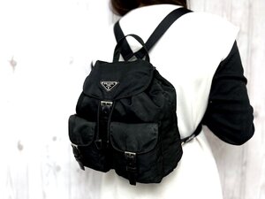 美品 PRADA プラダ テスート ナイロンリュック リュックサック バッグ ナイロン×レザー 黒 77688