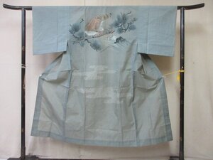 1円 良品 化繊 長襦袢 男性用 和装 和服 浮世絵 鷹 松 枝花 高級 渋カッコいい 袖無双 身丈134cm 裄67cm【夢職】★★★