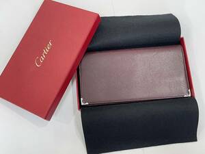 ★【二つ折り長財布・ユニセックス】Cartier(カルティエ) マストライン L3000584 ボルドー レザー シルバー金具★