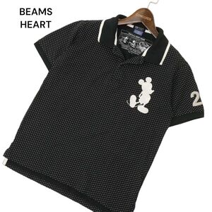 BEAMS HEART × Disney ビームス ハート 春夏 ミッキー刺繍★ ドット総柄 ナンバリング 半袖 ポロシャツ Sz.S　メンズ 黒　C4T06523_7#A