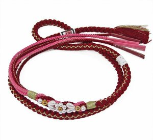 [京の舞姿]七五三 飾り付き正絹帯締めobbp03 濃赤×ピンク