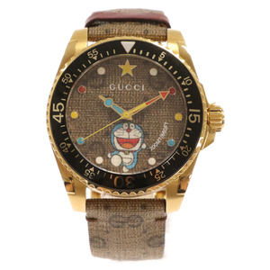 GUCCI グッチ ×Doraemon ドラえもんコラボ DIVE ダイブ クォーツ腕時計 ブラウン 136.6