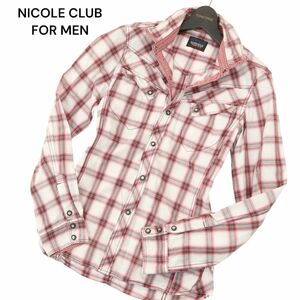 NICOLE CLUB FOR MEN ニコルクラブ フォーメン 通年 襟ワイヤー★ 長袖 ウエスタン チェック シャツ Sz.46　メンズ　A4T05323_5#C