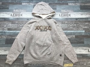 XOXO JEANS レディース ロゴプリント 裏起毛 スウェットプルパーカー フーディー M 杢グレー