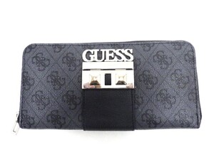 ★USED 美品★GUESS ゲス★ラウンドファスナー 長財布★レザー★グレー・ブラック★