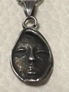 SILVER vintage FACE シルバーアートデザイン顔ネックレス古着銀