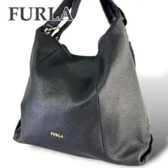 極美品 FURLA フルラ ハンドバッグ エリザベス ロゴ金具 レザー 黒