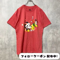 古着 used　Disney　ディズニー　半袖プリントTシャツ　赤　レッド　ミッキー　プルート　クリスマス　クルーネック