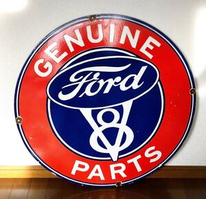 【幅76cm】Ford フォード V8 ホーロー 看板 GENUINE PARTS ビンテージ アンティーク アメリカ 世田谷ベース 