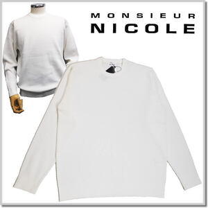 ムッシュニコル MONSIEUR NICOLE ハニカムジャカード クルーネックニット 3462-6000-09(WHITE)-48(L) 丸首セーター