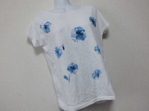 assk472☆　■■IMAGE/イマージュ■■　半袖花柄カットソー　トップス　丸首　Tシャツ　プルオーバー　オフホワイト　Mサイズ　綿混素材