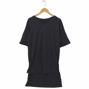 リルニーナ Lil nina Vネック 半袖 フィッシュテール コットン ロングTシャツ カットソー M NAVY ネイビー WIY6559 レディース