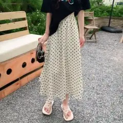 ドット柄 ロング スカート 春夏服 ボトムス 韓国 レディース