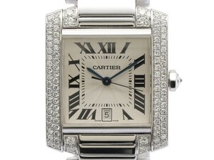 【 カルティエ Cartier 】 W50011S3 タンクフランセーズ LM K18WG 自動巻 アフターダイヤ デイト メンズ □新着 70436-1