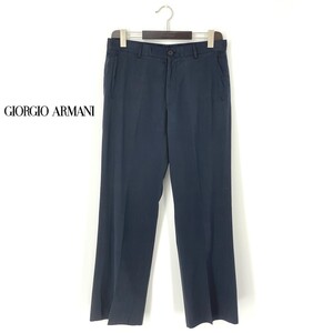 A7615/美品 春夏 GIORGIO ARMANI アルマーニ 黒ラベル コットン 光沢 テーパード スラックス パンツ トラウザーズ 50 L程 黒/メンズ