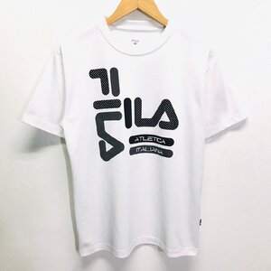 (^w^)b FILA フィラ 半袖 ショートスリーブ メッシュ クルーネック T シャツ スポーツ ウェア ビッグ ロゴ 爽やか ホワイト M 8750iE