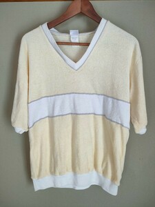 70s〜 80s BALBOA パイルVネックTシャツ　イエローオフ　TOWNCRAFT HANES