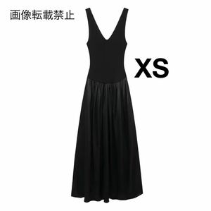 vintage ヴィンテージ レトロ 異素材 切り替え ノースリーブ ロング ワンピースXSサイズ レディース★ZARA 好きな方に★早秋新作 新品★