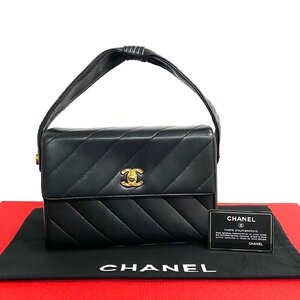 極 美品 カード シール有 2番台 CHANEL シャネル ヴィンテージ ココマーク ラムスキン ハンドバッグ ワン ショルダーバッグ ブラック 68422