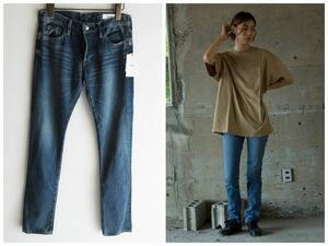 未使用タグ付き HYKE ハイク TIGHT STRAIGHT DENIM ビンテージ加工スリムデニムパンツ サイズ27 S〜M インディゴ 旧green グリーン