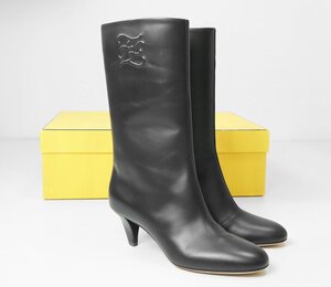 ★未使用 FENDI ◆ KARLIGRAPHY Boots ミドル ハーフブーツ 黒 サイズ36 (8T8178 AGDV) レザー ヒール高6cm 箱入り フェンディ ◆E-2