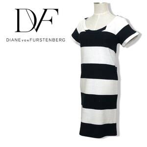 ☆Diane von Furstenberg ダイアンフォンファステンバーグ☆ボーダー コットン半袖 ワンピース モノトーン size 2 管:E:３