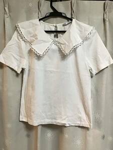 良品【ZARA/ザラ】デカ襟半袖Tシャツ/S★ホワイト★レディース★USED