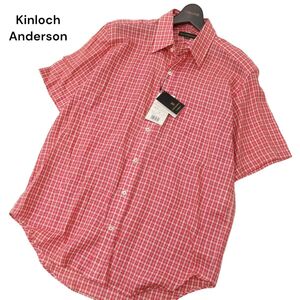 【新品 未使用】 Kinloch Anderson キンロックアンダーソン 半袖 胸刺繍★ 【麻 リネン】 チェック シャツ Sz.L　メンズ 赤　C4T06818_7#A