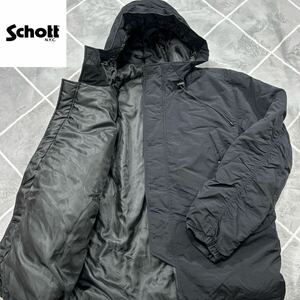 【幻のXXL】上野商会 SCHOTT ショット 中綿 ジャケット XXL 黒 フード ボタン刻印 SCHOTTロゴ 希少デザイン 漂う高級感