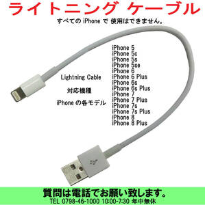 [uas]ライトニング 20cm ケーブル iPhone iPad & iPad-Mini 用 USB Lightning Cable 太さ3mm 重量約6g 新品 未使用 送料300円