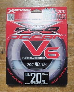 【未使用品】エックスブレイド (X-Braid) レッドオーシャン V6 船ハリス 100m 20号 フカセ　リーダー　トンジギ　