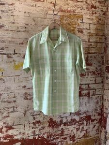 ~70s PLAID OPEN COLLAR SHIRT ヴィンテージ ビンテージ チェックシャツ オープンカラーシャツ 開襟シャツ 60s 半袖シャツ 送料無料