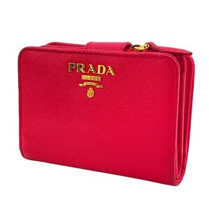 【中古】 PRADA プラダ サフィアーノ L字ファスナー 2つ折り財布 1ML018 赤 レディース 24018007 AS