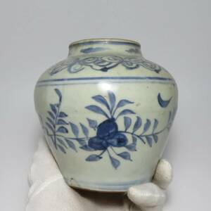 中国美術　明　青花罐　花果紋　時代物