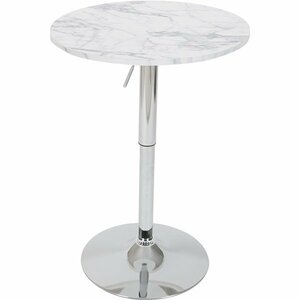 テーブル カウンターテーブル バーテーブル 直径60cm 高さ調節 丸テーブル 回転テーブル 石目模様 丸形 BAR ホワイトマーブル