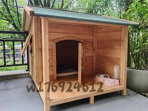 新品登場★犬小屋 ドッグハウス 木製 中型犬用 犬 ログハウス 庭 外飼い ドッグパーク ロッジ犬舎 ドアと窓付き 通気性 105*135*98cm