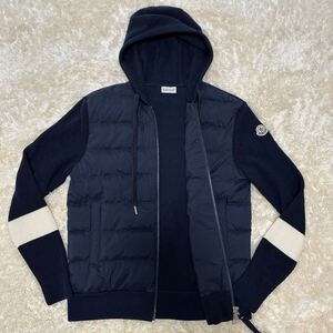 ★未使用級！！希少Ｌ★ 貴重な一点物 MONCLER モンクレール ダウン ニット 切替 パーカー ジャケット マグリア ネイビー 大きめのサイズ◎