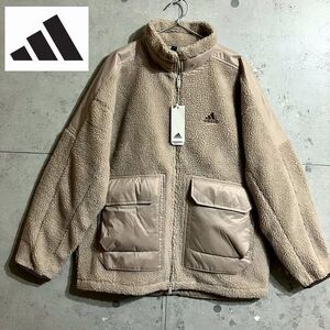 新品10670円★XL★adidas オーバーサイズ ルーズフィット 暖か ボアフリースジャケット ベージュ